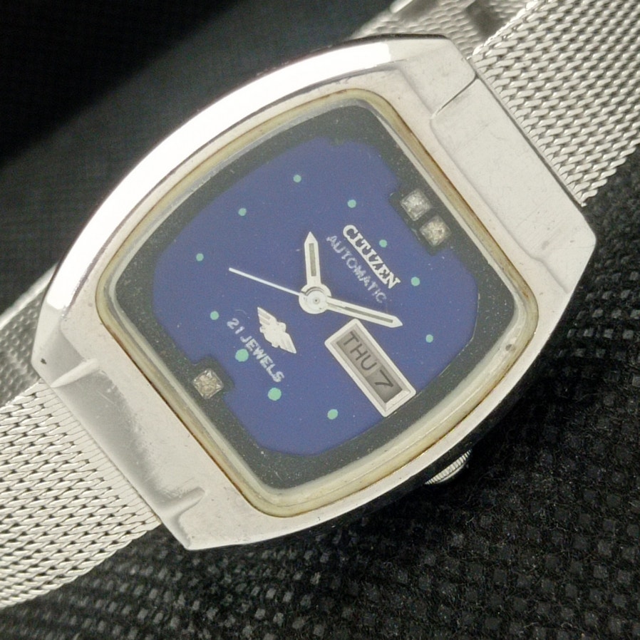 Vintage 1989 Citizen Automatic Womans Silver Watch WDaydate  Blue Accents